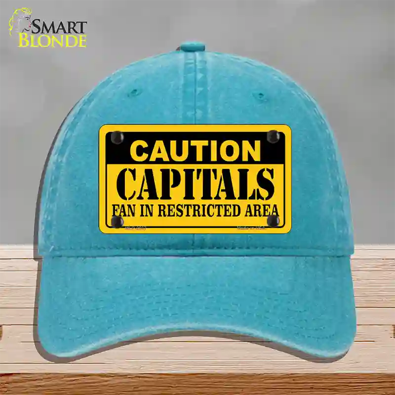 Caution Capitals Novelty License Plate Hat Unconstructed Cotton / Lake Blue