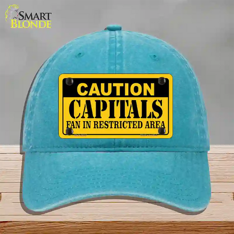 Caution Capitals Novelty License Plate Hat Unconstructed Cotton / Lake Blue