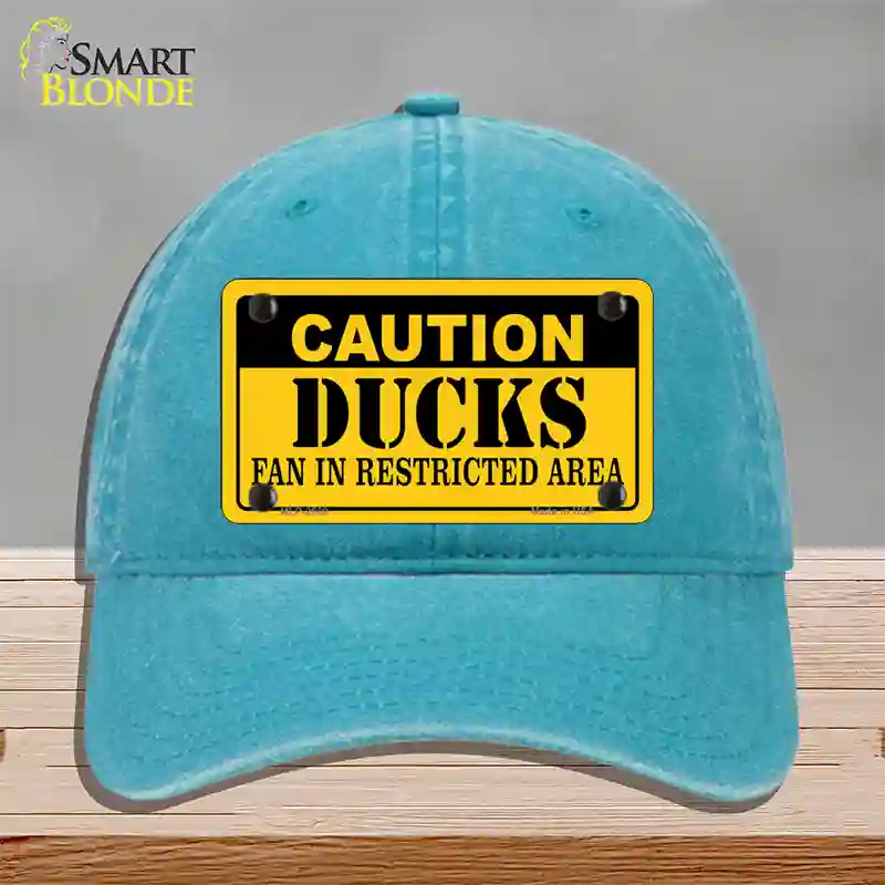 Caution Ducks Novelty License Plate Hat Unconstructed Cotton / Lake Blue