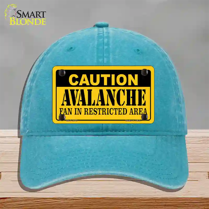 Caution Avalanche Novelty License Plate Hat Unconstructed Cotton / Lake Blue