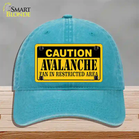 Caution Avalanche Novelty License Plate Hat Unconstructed Cotton / Lake Blue