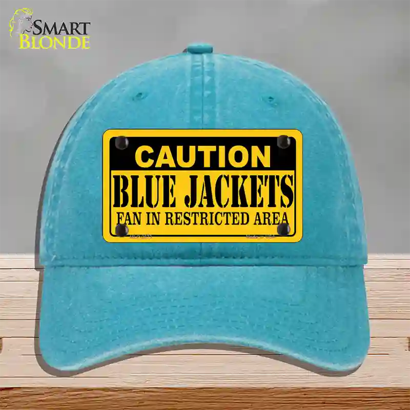 Caution Blue Jackets Novelty License Plate Hat Unconstructed Cotton / Lake Blue