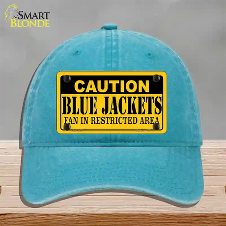 Caution Blue Jackets Novelty License Plate Hat Unconstructed Cotton / Lake Blue