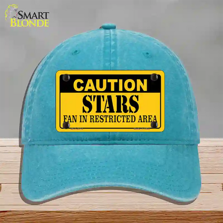 Caution Stars Novelty License Plate Hat Unconstructed Cotton / Lake Blue