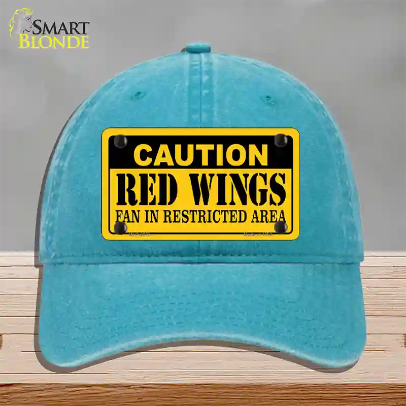 Caution Red Wings Novelty License Plate Hat Unconstructed Cotton / Lake Blue