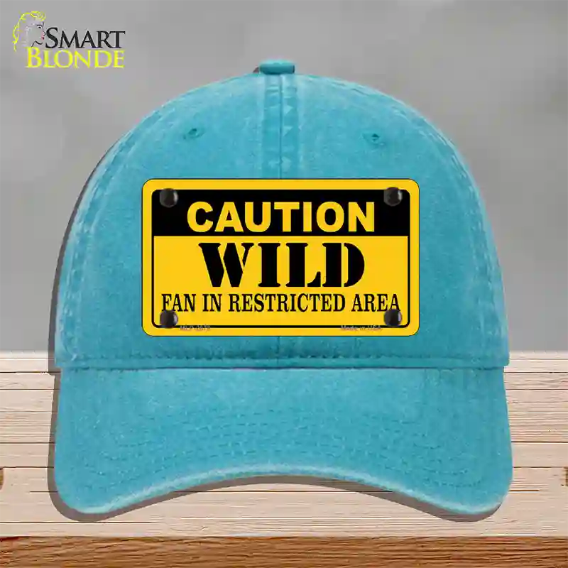 Caution Wild Novelty License Plate Hat Unconstructed Cotton / Lake Blue