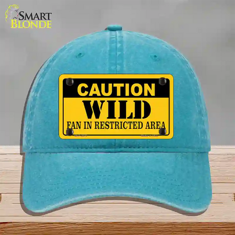 Caution Wild Novelty License Plate Hat Unconstructed Cotton / Lake Blue