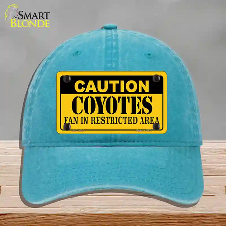 Caution Coyotes Novelty License Plate Hat Unconstructed Cotton / Lake Blue