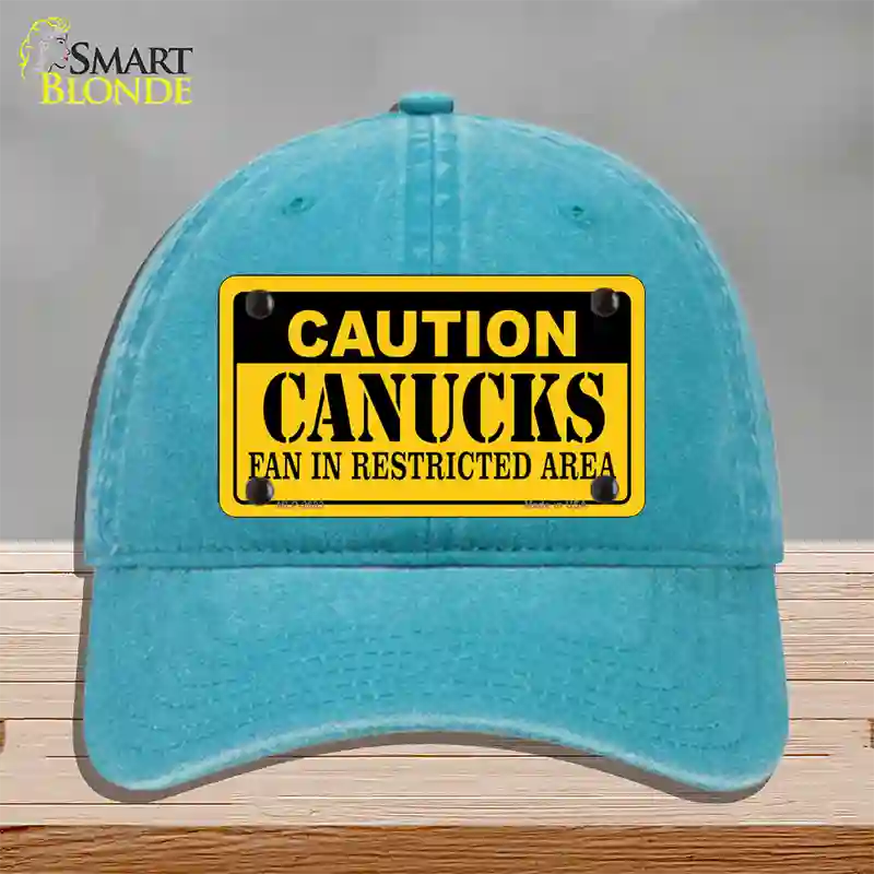 Caution Canucks Novelty License Plate Hat Unconstructed Cotton / Lake Blue