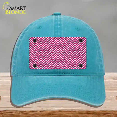 Pink White Chevron Novelty License Plate Hat Unconstructed Cotton / Lake Blue