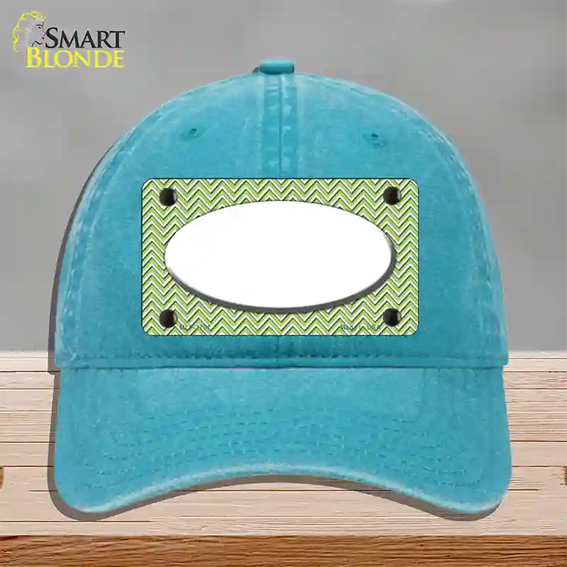 Lime Green White Chevon White Center Oval Novelty License Plate Hat Unconstructed Cotton / Lake Blue