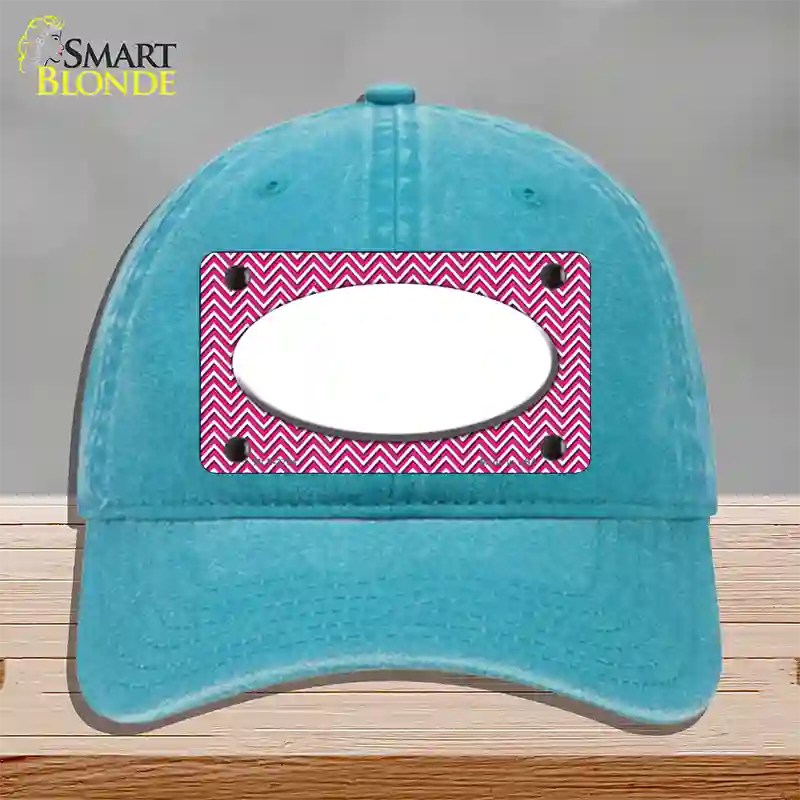 Pink White Chevon White Center Oval Novelty License Plate Hat Unconstructed Cotton / Lake Blue