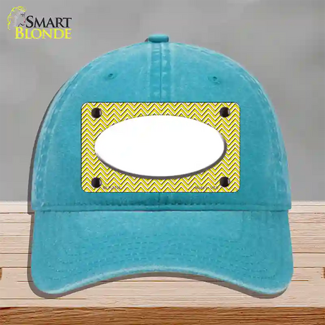 Yellow White Chevon White Center Oval Novelty License Plate Hat Unconstructed Cotton / Lake Blue