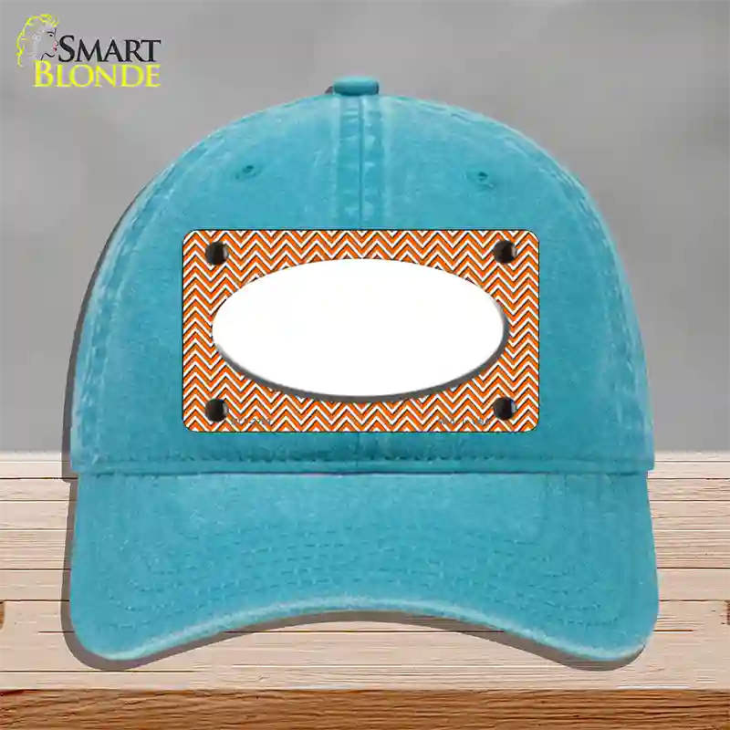 Orange White Chevon White Center Oval Novelty License Plate Hat Unconstructed Cotton / Lake Blue