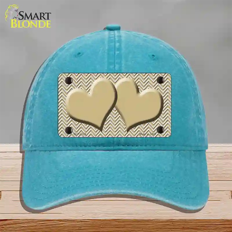 Gold White Chevron Gold Center Hearts Novelty License Plate Hat Unconstructed Cotton / Lake Blue