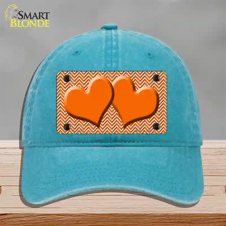 Orange White Chevron Orange Center Hearts Novelty License Plate Hat Unconstructed Cotton / Lake Blue