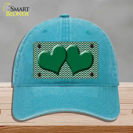 Green White Chevron Green Center Hearts Novelty License Plate Hat Unconstructed Cotton / Lake Blue