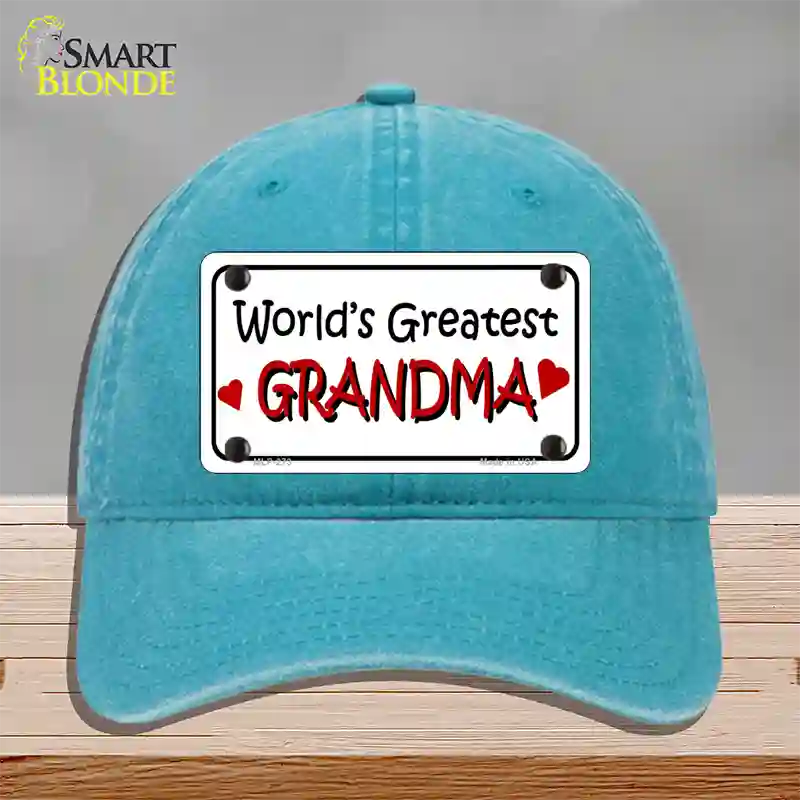 Worlds Greatest Grandma Novelty License Plate Hat Unconstructed Cotton / Lake Blue