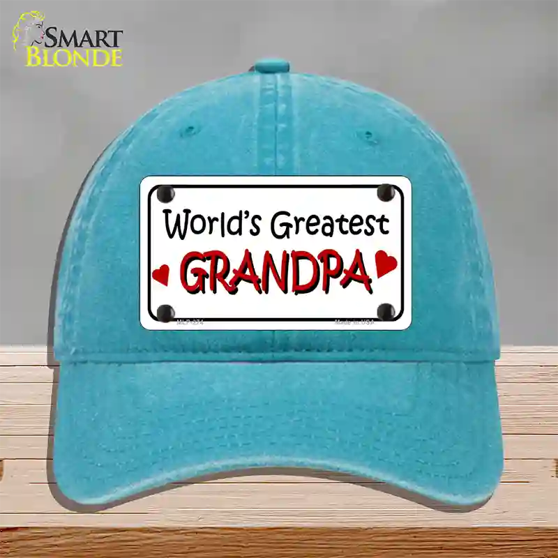 Worlds Greatest Grandpa Novelty License Plate Hat Unconstructed Cotton / Lake Blue