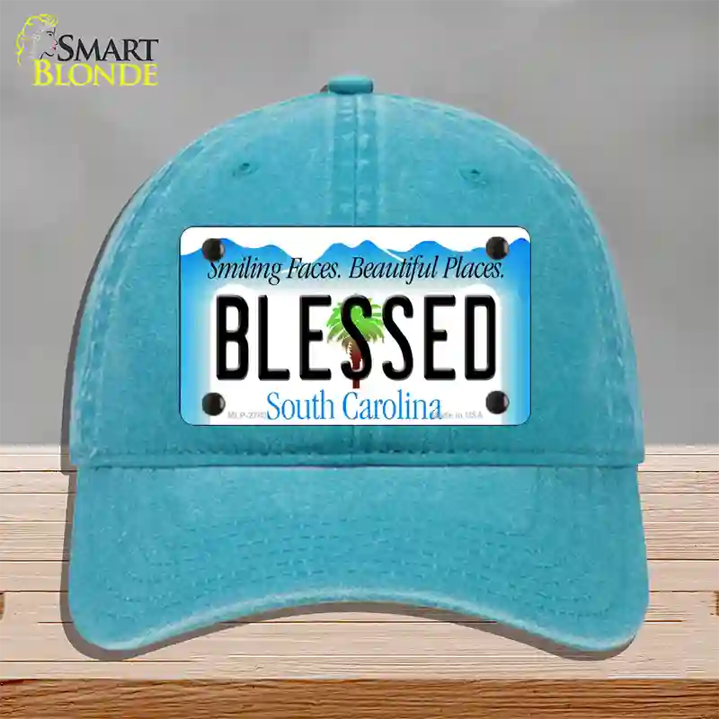 Blessed South Carolina Blue Novelty License Plate Hat Unconstructed Cotton / Lake Blue