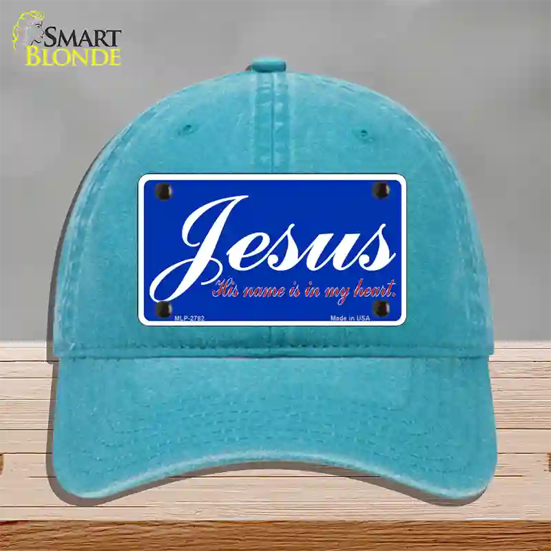 Jesus Blue Novelty License Plate Hat Unconstructed Cotton / Lake Blue