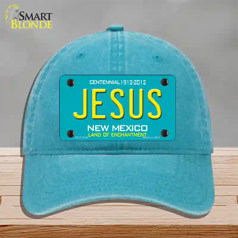 Jesus New Mexico Teal Novelty License Plate Hat Unconstructed Cotton / Lake Blue