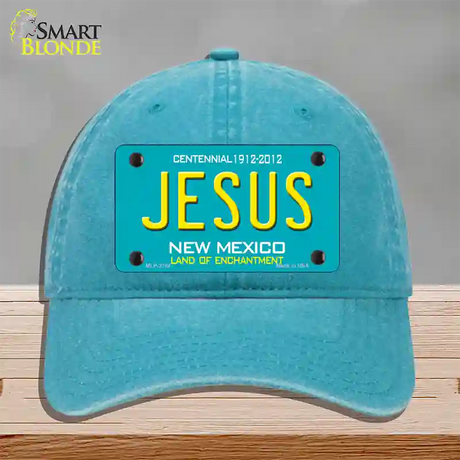 Jesus New Mexico Teal Novelty License Plate Hat Unconstructed Cotton / Lake Blue