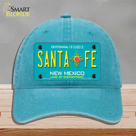 Santa Fe New Mexico Teal Novelty License Plate Hat Unconstructed Cotton / Lake Blue