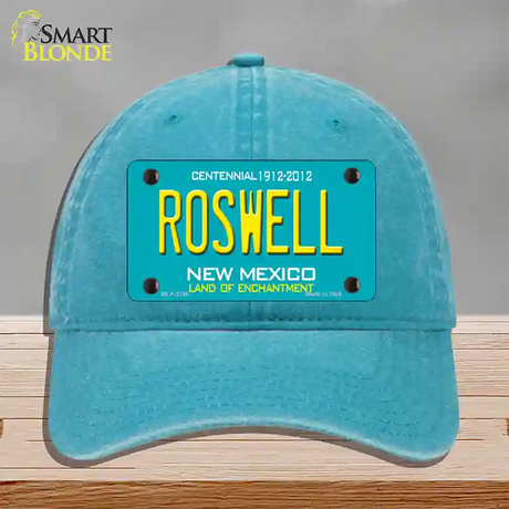 Roswell New Mexico Teal Novelty License Plate Hat Unconstructed Cotton / Lake Blue