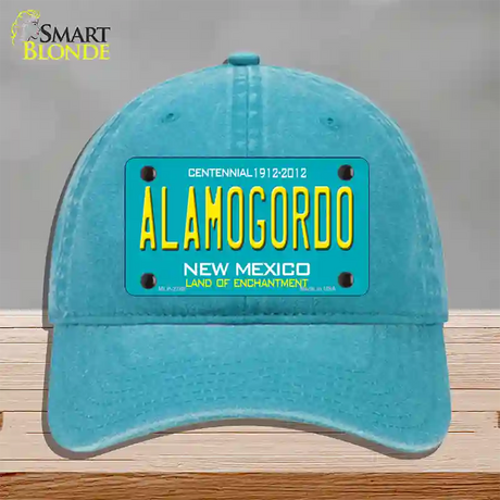 Alamogordo New Mexico Teal Novelty License Plate Hat Unconstructed Cotton / Lake Blue