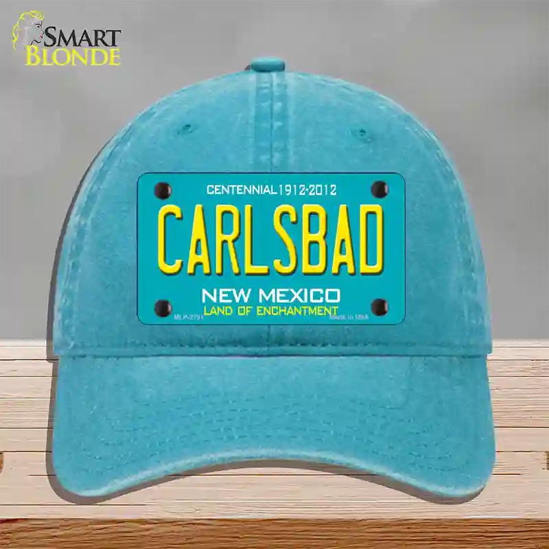 Carlsbad New Mexico Teal Novelty License Plate Hat Unconstructed Cotton / Lake Blue