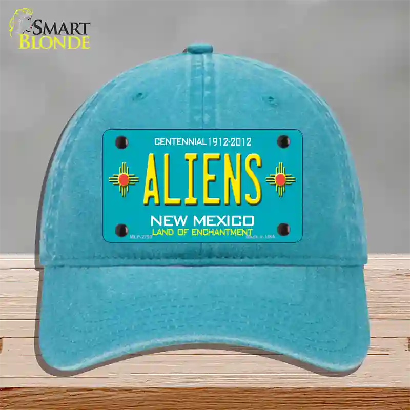 Aliens New Mexico Teal Novelty License Plate Hat Unconstructed Cotton / Lake Blue