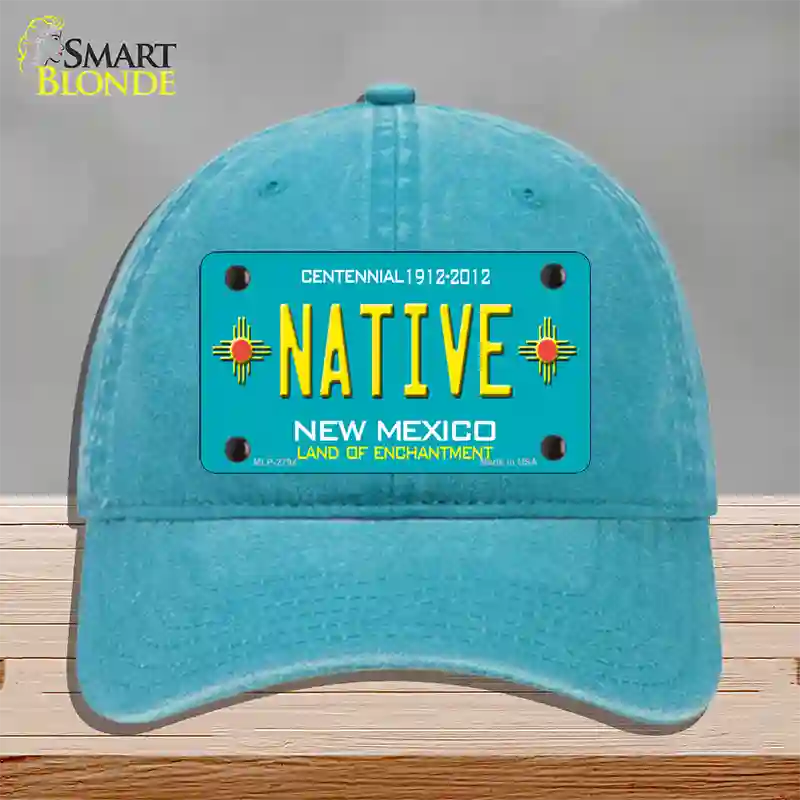 Native New Mexico Teal Novelty License Plate Hat Unconstructed Cotton / Lake Blue