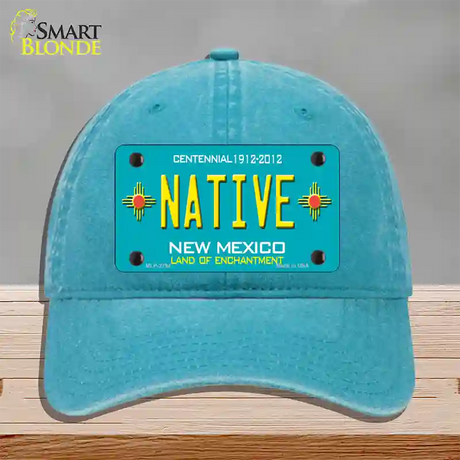 Native New Mexico Teal Novelty License Plate Hat Unconstructed Cotton / Lake Blue