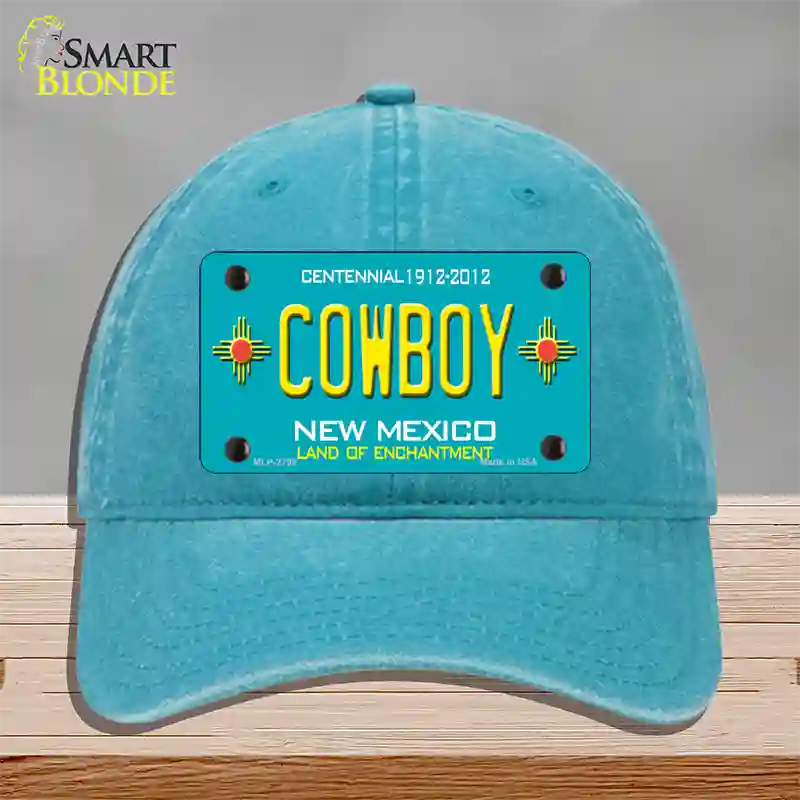 Cowboy New Mexico Teal Novelty License Plate Hat Unconstructed Cotton / Lake Blue