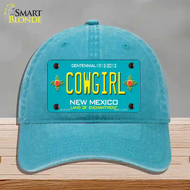 Cowgirl New Mexico Teal Novelty License Plate Hat Unconstructed Cotton / Lake Blue