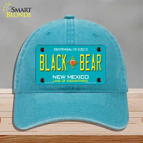 Black Bear New Mexico Teal Novelty License Plate Hat Unconstructed Cotton / Lake Blue