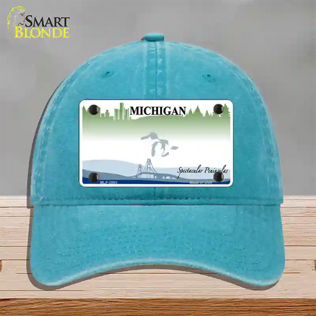 Michigan Peninsulas State Blank Novelty License Plate Hat Unconstructed Cotton / Lake Blue