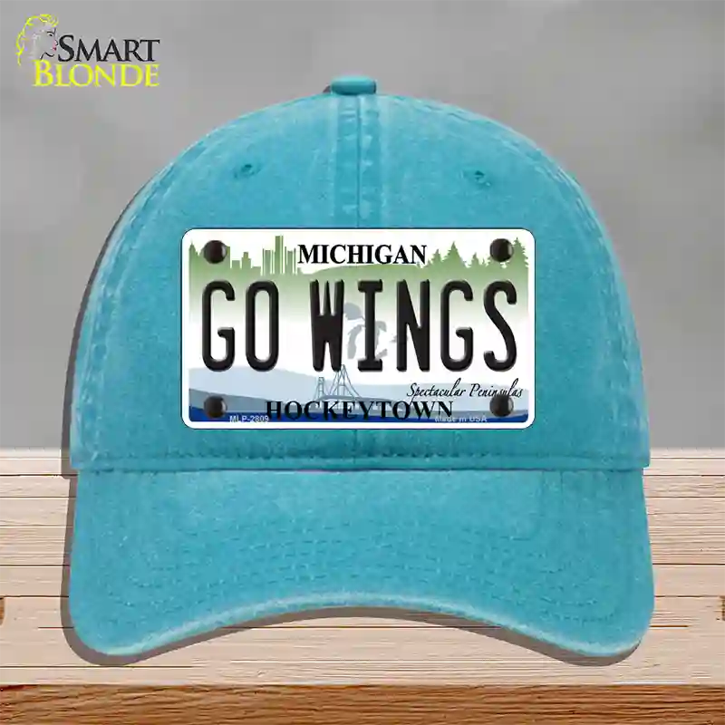 Go Wings Michigan State Novelty License Plate Hat Unconstructed Cotton / Lake Blue