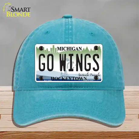 Go Wings Michigan State Novelty License Plate Hat Unconstructed Cotton / Lake Blue