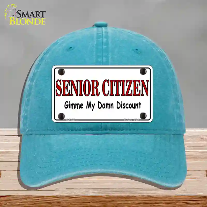 Senior Citizen Discount Novelty License Plate Hat Unconstructed Cotton / Lake Blue