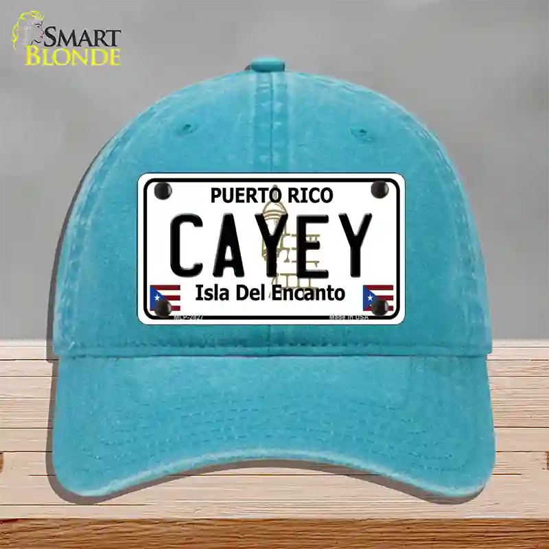 Cayey Puerto Rico Novelty License Plate Hat Unconstructed Cotton / Lake Blue