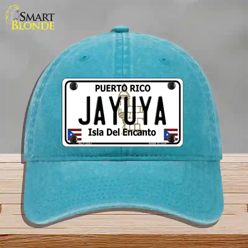 Jayuya Puerto Rico Novelty License Plate Hat Unconstructed Cotton / Lake Blue