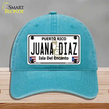 Juana Diaz Puerto Rico Novelty License Plate Hat Unconstructed Cotton / Lake Blue