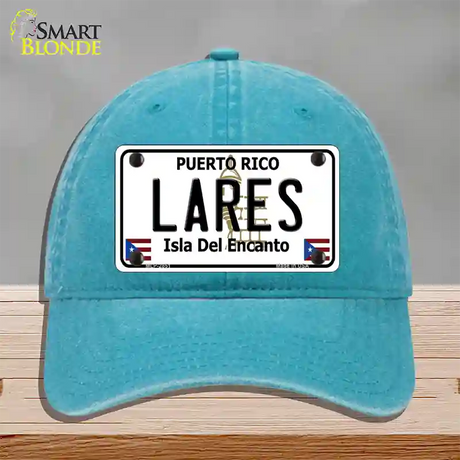 Lares Puerto Rico Novelty License Plate Hat Unconstructed Cotton / Lake Blue