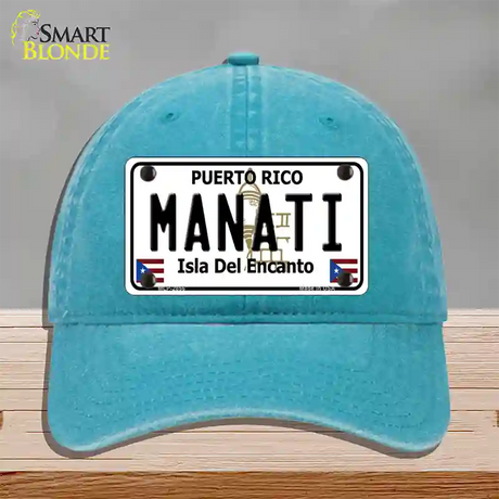 Manati Puerto Rico Novelty License Plate Hat Unconstructed Cotton / Lake Blue