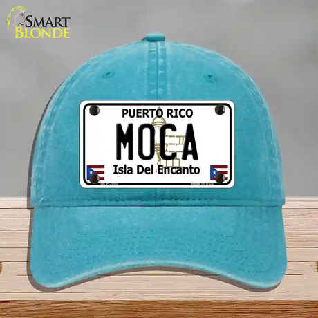 Moca Puerto Rico Novelty License Plate Hat Unconstructed Cotton / Lake Blue