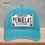 Penuelas Puerto Rico Novelty License Plate Hat Unconstructed Cotton / Lake Blue