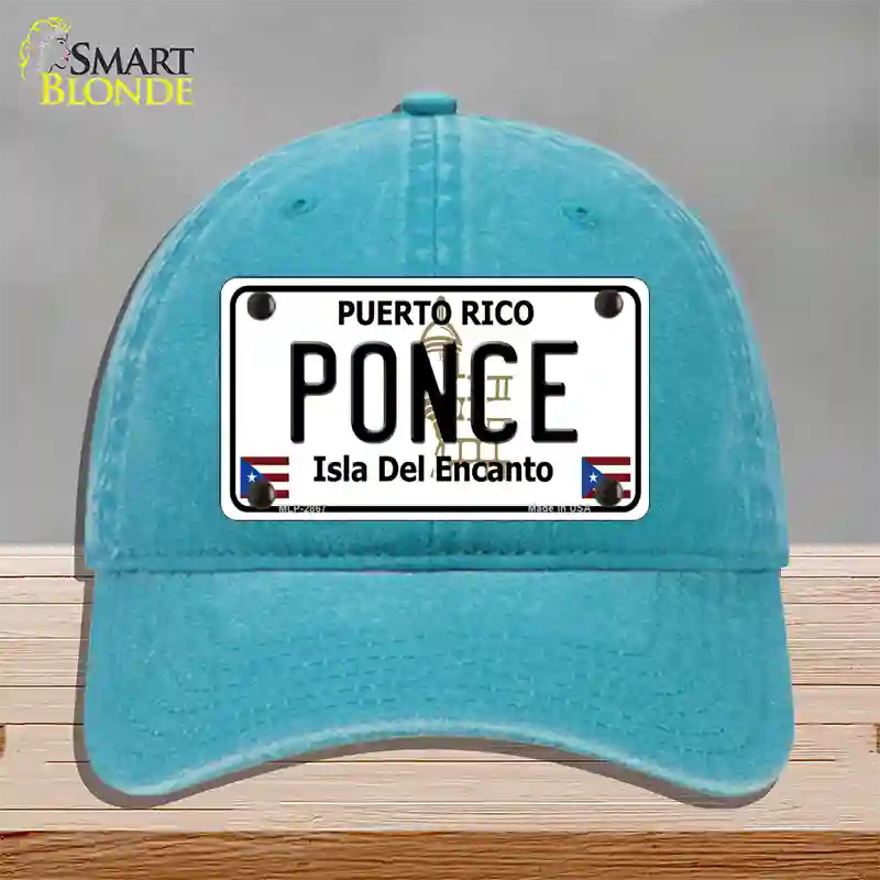 Ponce Puerto Rico Novelty License Plate Hat Unconstructed Cotton / Lake Blue