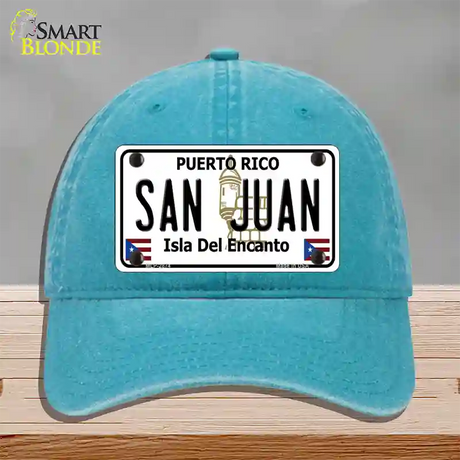 San Juan Puerto Rico Novelty License Plate Hat Unconstructed Cotton / Lake Blue